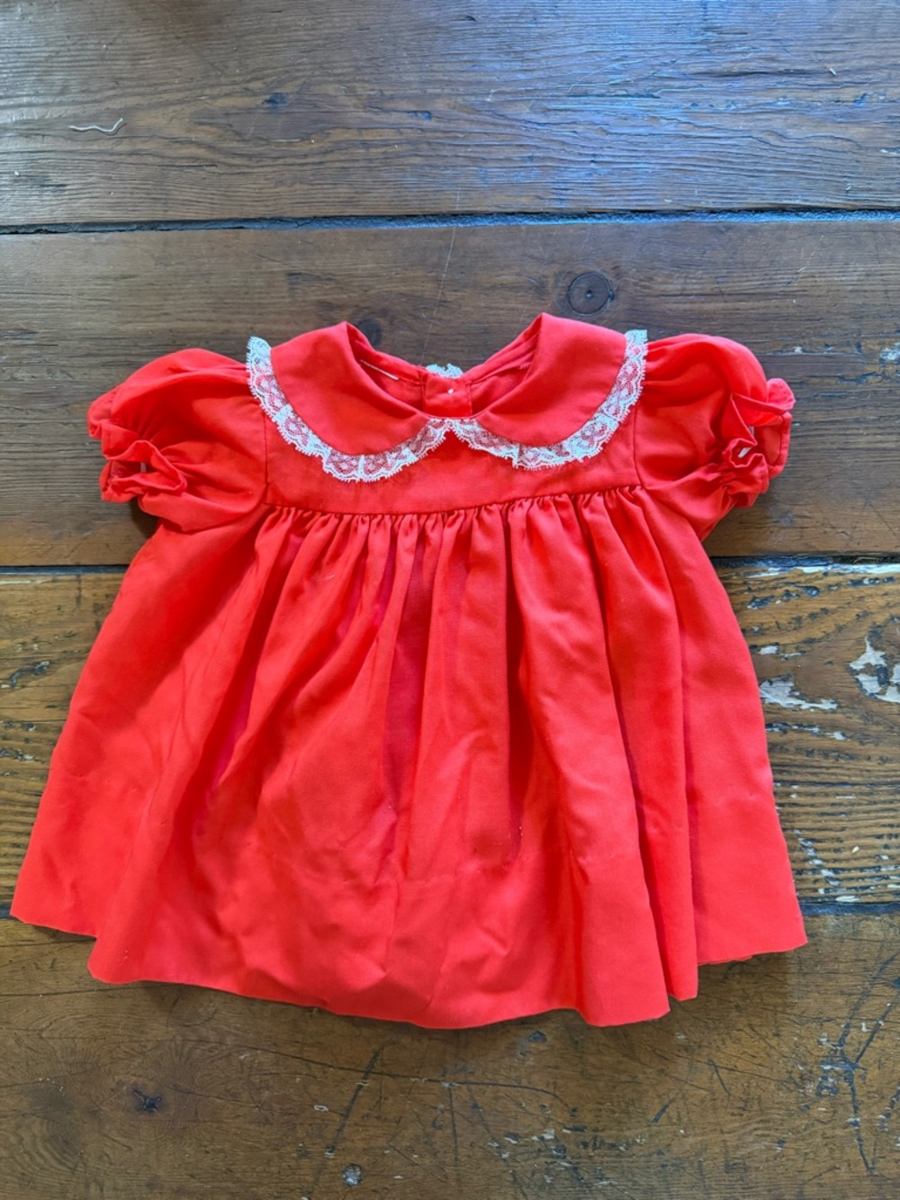 VTG Red Baby Dress with Lace Peter Pan Collar